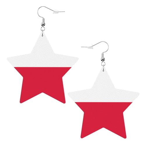 Weiße trendige Leder-Stern-Ohrringe für Frauen – polnische Flagge, baumelnder Schmuck, leicht, modisch, Creolen-Anhänger, Einheitsgröße, Leder, Kein Edelstein von JaoXer