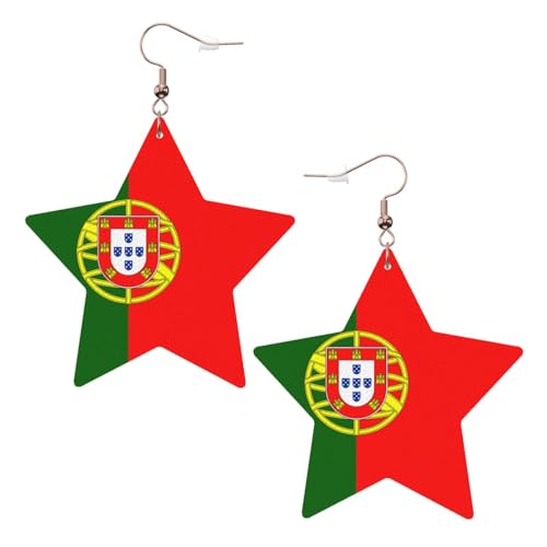 Weiße trendige Leder-Stern-Ohrringe für Frauen – portugiesische Flagge, baumelnder Schmuck, leichte modische Creolen-Anhänger, Einheitsgröße, Leder, Kein Edelstein von JaoXer