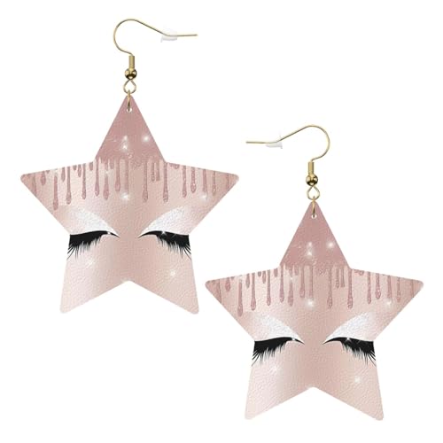 Weiße trendige Leder-Stern-Ohrringe für Frauen – rotgoldener Wimpern-Druck, baumelnder Schmuck, leichte modische Creolen-Anhänger, Einheitsgröße, Leder, Kein Edelstein von JaoXer