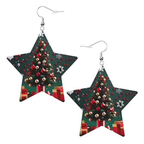 Weiße trendige Leder-Stern-Ohrringe für Frauen – runde Kugel-Weihnachtsbaum-Druck, baumelnder Schmuck, leicht, modisch, Creolen-Anhänger, Einheitsgröße, Leder, Kein Edelstein von JaoXer