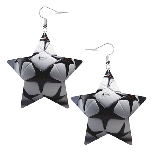 Weiße trendige Leder-Stern-Ohrringe für Frauen – schwarz-weißer Fußball-Druck, baumelnder Schmuck, leichte modische Creolen-Anhänger, Einheitsgröße, Leder, Kein Edelstein Weiße trendige Leder-Stern-Ohrringe für Frauen – schwarz-weißer Fußball-Druck, baumelnder Schmuck, leichte modische Creolen-Anhänger, Einheitsgröße, Leder, Kein Edelstein von JaoXer