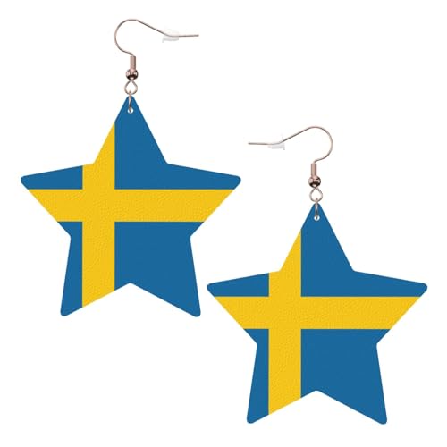 Weiße trendige Leder-Stern-Ohrringe für Frauen – schwedische Flagge Druck baumelnder Schmuck, leichte modische Creolen-Anhänger, One Size, Leder, Kein Edelstein Weiße trendige Leder-Stern-Ohrringe für Frauen – schwedische Flagge Druck baumelnder Schmuck, leichte modische Creolen-Anhänger, One Size, Leder, Kein Edelstein von JaoXer