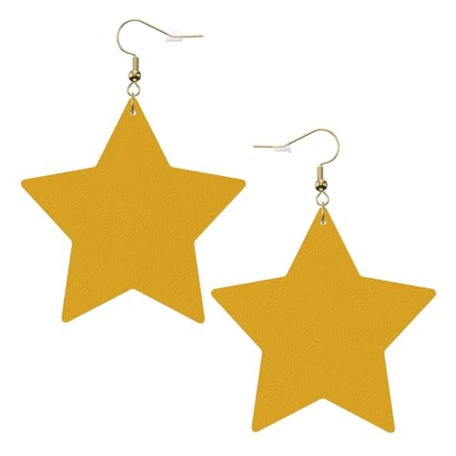 Weiße trendige Leder-Stern-Ohrringe für Frauen - senfgelber Druck baumelnder Schmuck, leichte modische Creolen-Anhänger, Einheitsgröße, Leder, Kein Edelstein von JaoXer