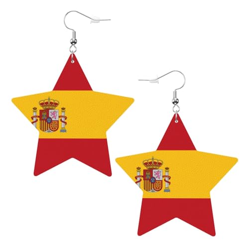 Weiße trendige Leder-Stern-Ohrringe für Frauen – spanische Flagge, baumelnder Schmuck, leicht, modisch, Creolen-Anhänger, One Size, Leder, Kein Edelstein von JaoXer