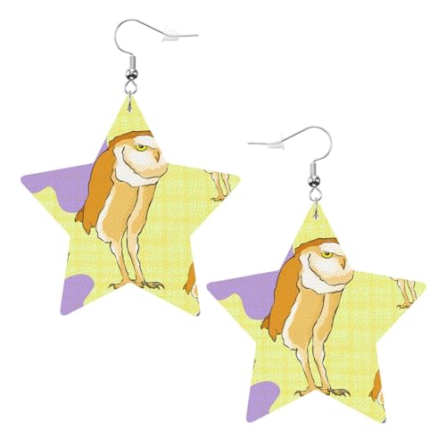 Weiße trendige Leder-Stern-Ohrringe für Frauen – stehender Eulen-Druck, baumelnder Schmuck, leicht, modisch, Creolen-Anhänger, Einheitsgröße, Leder, Kein Edelstein von JaoXer