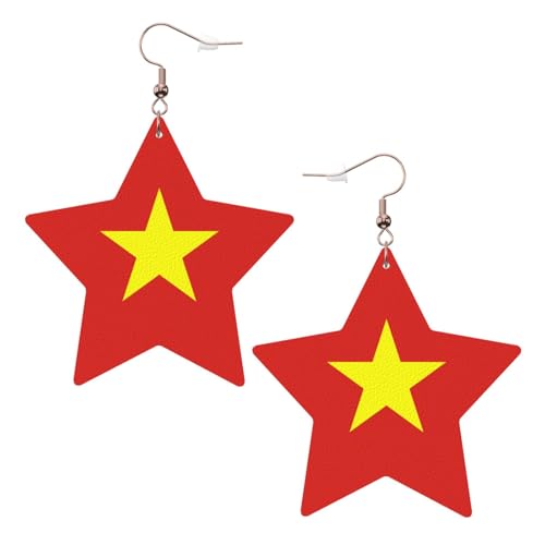 Weiße trendige Leder-Stern-Ohrringe für Frauen – vietnamesische Flagge, baumelnder Schmuck, leichte modische Creolen-Anhänger, Einheitsgröße, Leder, Kein Edelstein von JaoXer