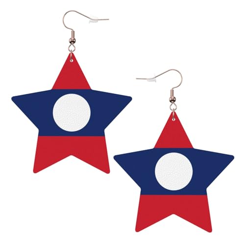 Weiße trendige Lederstern-Ohrringe für Frauen – Flagge von Laos Druck baumelnder Schmuck, leichte modische Creolen-Anhänger, Einheitsgröße, Leder, Kein Edelstein Weiße trendige Lederstern-Ohrringe für Frauen – Flagge von Laos Druck baumelnder Schmuck, leichte modische Creolen-Anhänger, Einheitsgröße, Leder, Kein Edelstein von JaoXer