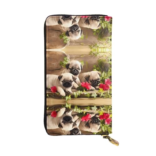 Welpen Mops Druck Leder Lange Clutch Geldbörse für Frauen - Mode mit mehreren Kartenfächern, Münzfach von JaoXer