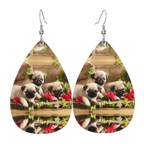 Welpen Mops Druck Leder Ohrringe für Frauen - baumelnde Tropfenohrringe, perfekt für Partys und Kostümzubehör, Einheitsgröße, Leder, kein Edelstein Welpen Mops Druck Leder Ohrringe für Frauen - baumelnde Tropfenohrringe, perfekt für Partys und Kostümzubehör, Einheitsgröße, Leder, kein Edelstein von JaoXer