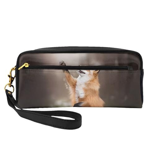 Wiederverwendbare Kosmetik-Make-up-Tasche, Reise-Kulturbeutel, vollständiges Design, Tier-Fuchsmuster, Lederbeutel für Damen, schwarz, Einheitsgröße Wiederverwendbare Kosmetik-Make-up-Tasche, Reise-Kulturbeutel, vollständiges Design, Tier-Fuchsmuster, Lederbeutel für Damen, schwarz, Einheitsgröße von JaoXer
