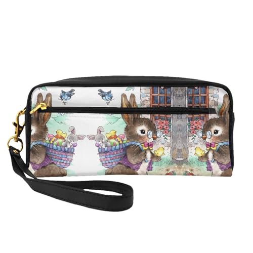 Wiederverwendbare Kosmetik-Make-up-Tasche – Reise-Kulturbeutel, komplettes Design, Osterhasen-Druck, Ledertasche für Damen, schwarz, Einheitsgröße von JaoXer