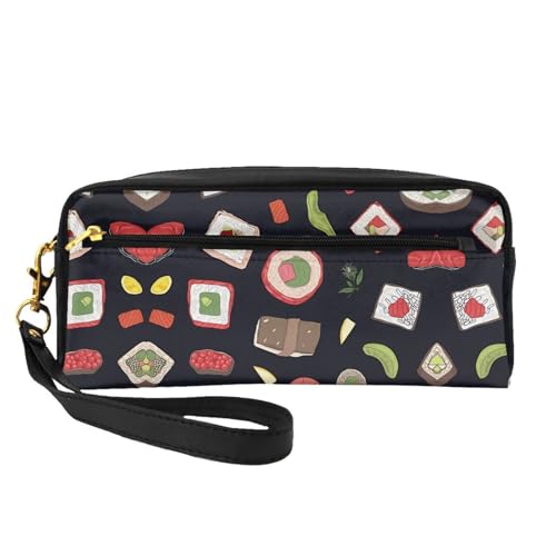 Wiederverwendbare Kosmetik-Make-up-Tasche – Reise-Kulturbeutel, komplettes Design, japanisches Sushi-Lederetui mit schwarzem Druck, für Damen, schwarz, Einheitsgröße von JaoXer