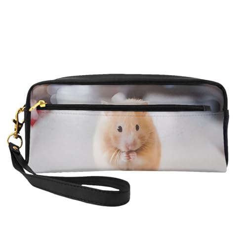 Wiederverwendbare Kosmetik-Make-up-Tasche – Reise-Kulturbeutel, komplettes Design, kastanienbrauner Hamsterdruck, Ledertasche für Damen, schwarz, Einheitsgröße von JaoXer