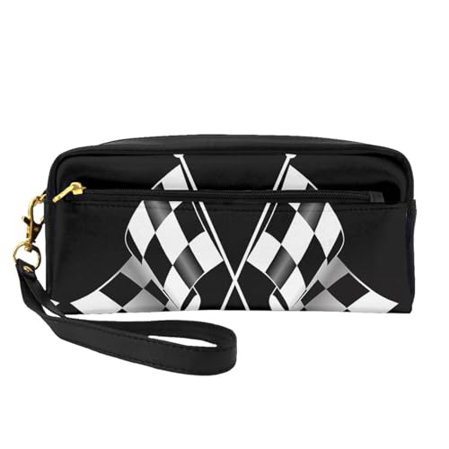 Wiederverwendbare Kosmetik-Make-up-Tasche – Reise-Kulturbeutel, komplettes Design, schwarz-weiße Formel, karierte Flaggen, Muster, Druck, Ledertasche für Damen, schwarz, Einheitsgröße von JaoXer