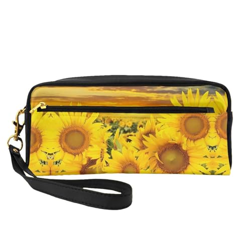 Wiederverwendbare Kosmetiktasche – Reise-Kulturbeutel, vollständiges Design, Sonnenblumenmuster, Ledertasche für Damen, schwarz, Einheitsgröße Wiederverwendbare Kosmetiktasche – Reise-Kulturbeutel, vollständiges Design, Sonnenblumenmuster, Ledertasche für Damen, schwarz, Einheitsgröße von JaoXer