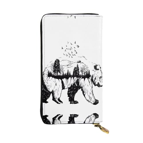 Wildlife Handgezeichneter Bär Tierdruck Leder Lange Clutch Geldbörse für Frauen - Mode mit mehreren Kartenfächern, Münzfach, Schwarz, Einheitsgröße Wildlife Handgezeichneter Bär Tierdruck Leder Lange Clutch Geldbörse für Frauen - Mode mit mehreren Kartenfächern, Münzfach, Schwarz, Einheitsgröße von JaoXer