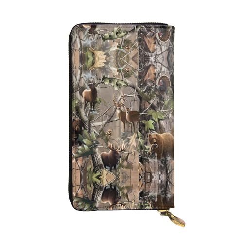 Wildlife Hunting Deer Bear Elch Print Leder Lange Clutch Geldbörse für Frauen - Mode mit mehreren Kartenfächern, Münzfach, Schwarz, Einheitsgröße Wildlife Hunting Deer Bear Elch Print Leder Lange Clutch Geldbörse für Frauen - Mode mit mehreren Kartenfächern, Münzfach, Schwarz, Einheitsgröße von JaoXer