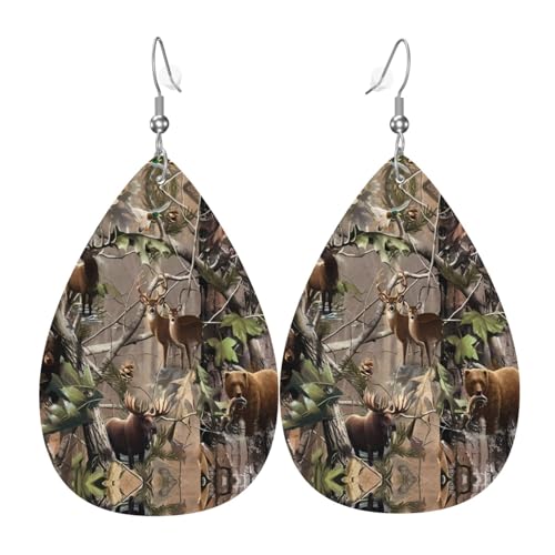 Wildlife Hunting Hirsch Bär Elch Druck Leder Ohrringe für Frauen - baumelnde Tropfenohrringe, perfekt für Partys und Kostümzubehör, Einheitsgröße, Leder, kein Edelstein Wildlife Hunting Hirsch Bär Elch Druck Leder Ohrringe für Frauen - baumelnde Tropfenohrringe, perfekt für Partys und Kostümzubehör, Einheitsgröße, Leder, kein Edelstein von JaoXer