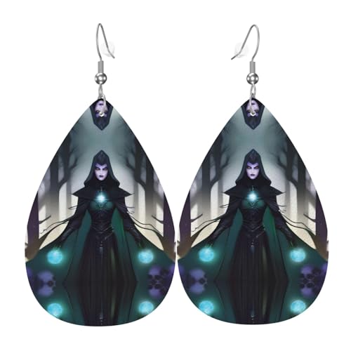 WraithsAndWitches Druck Leder Ohrringe für Frauen - baumelnde Tropfenohrringe, Perfekt für Partys und Kostümzubehör, Einheitsgröße, Leder, Kein Edelstein von JaoXer