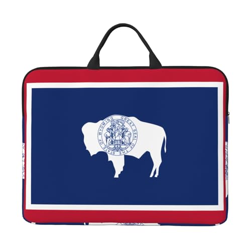 Wyoming State Flag Print 14 Zoll Laptoptasche Sleeve Bag - Tragbarer Griff, Geschäftsreisen, Zubehörtasche für Notebook, Tablet von JaoXer