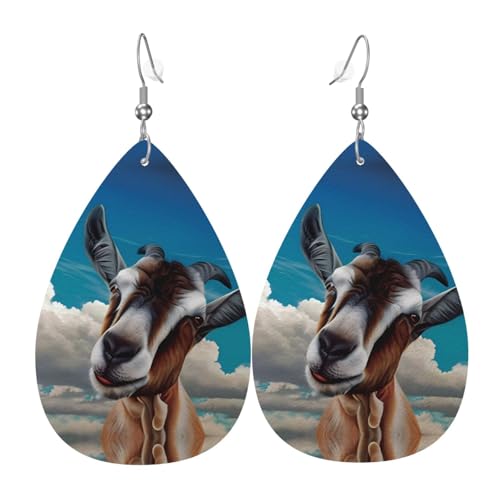 Ziegen-Druck Leder Ohrringe für Frauen - baumelnde Tropfenohrringe, perfekt für Partys und Kostümzubehör, Einheitsgröße, Leder, kein Edelstein von JaoXer