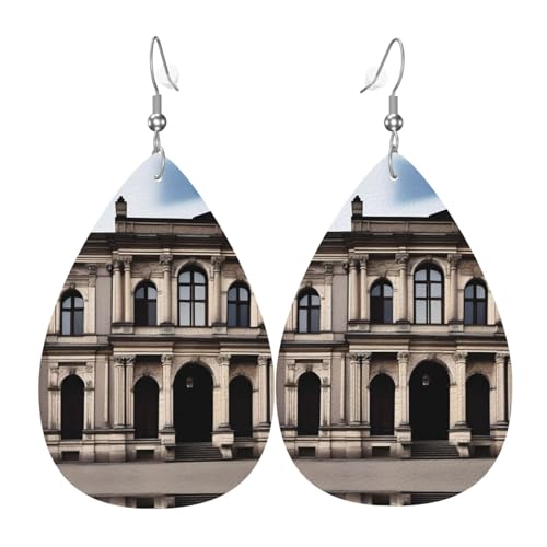 aOld Architecture Print Leder Ohrringe für Frauen - baumelnde Tropfenohrringe, perfekt für Partys und Kostümzubehör, Einheitsgröße, Leder, kein Edelstein von JaoXer