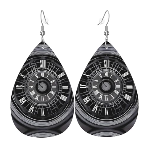 aTime Travel Print Leder Ohrringe für Frauen - baumelnde Tropfenohrringe, perfekt für Partys und Kostümzubehör, Einheitsgröße, Leder, kein Edelstein von JaoXer