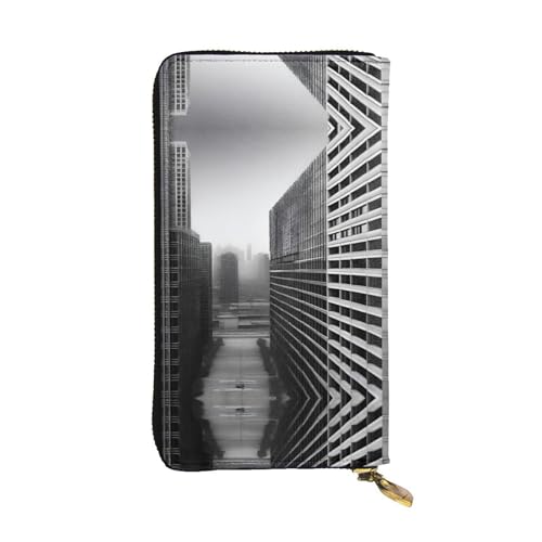 aUrban Horizont-Print Leder Lange Clutch Geldbörse für Damen - Mode mit mehreren Kartenfächern, Münzfach, Schwarz, Einheitsgröße von JaoXer