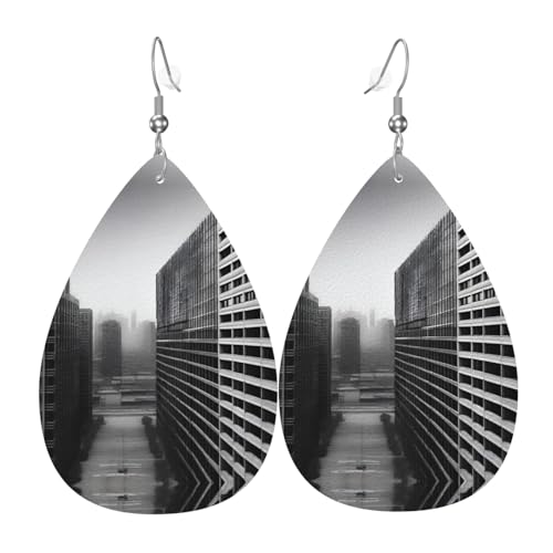 aUrban Horizont Print Leder Ohrringe für Damen - baumelnde Tropfenohrringe, perfekt für Partys und Kostümzubehör, Einheitsgröße, Leder, kein Edelstein von JaoXer