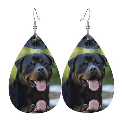 rottweiler Tapetendruck Leder Ohrringe für Frauen - baumelnde Tropfenohrringe, perfekt für Partys und Kostümzubehör, Einheitsgröße, Leder, kein Edelstein von JaoXer