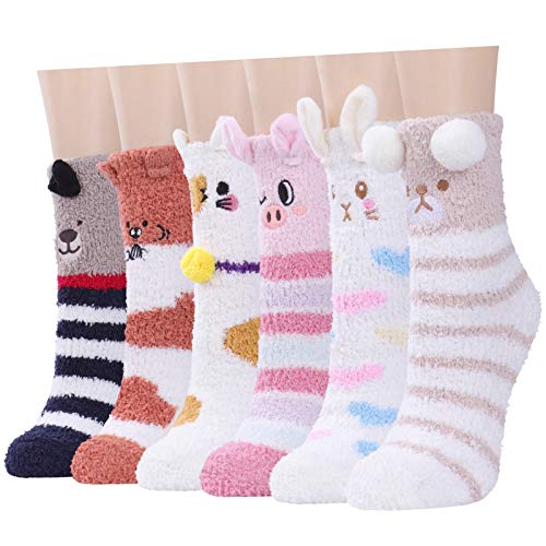 Flauschige Socken für Damen und Mädchen, Tier Bettsocken Warm Gemütlich Thermo Fuzzy Slipper Socken für Winter, Serie 3, One size von JaosWish
