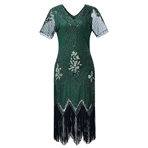 JaosWish Damen Gatsby Kleid Vintage 1920er Flapper Kleider mit Pailletten Perlen für Frauen Cocktail Party von JaosWish