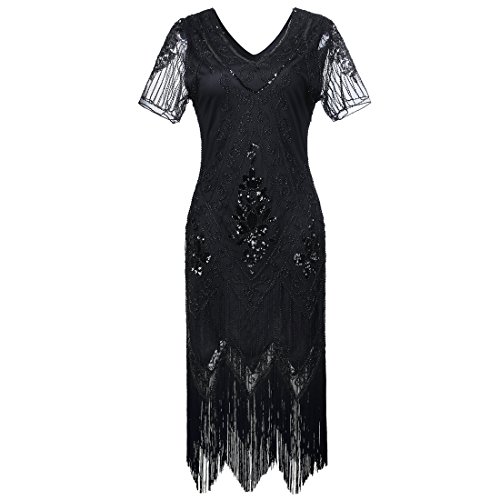 JaosWish Damen Gatsby Kleid Vintage 1920er Flapper Kleider mit Pailletten Perlen für Frauen Cocktail Party von JaosWish