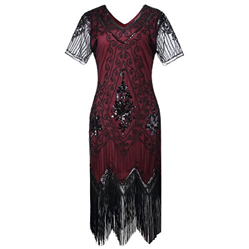 JaosWish Damen Gatsby Kleid Vintage 1920er Flapper Kleider mit Pailletten Perlen für Frauen Cocktail Party von JaosWish