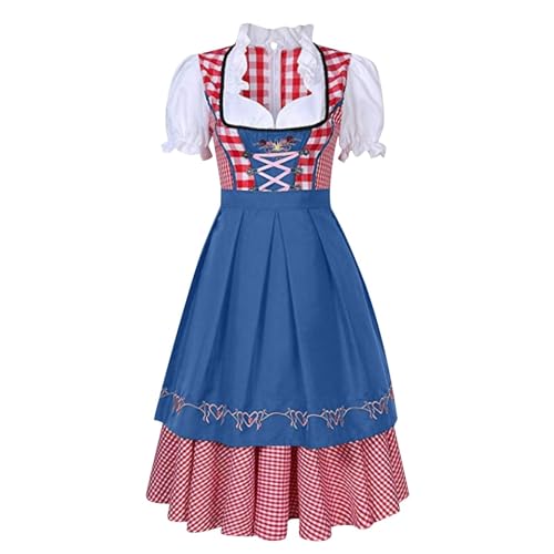Dirndl Damen Midi Trachtenkleid Trachtenrock Trachtenmode Mittelalterliche Kurzarm Bier Kleid Lässige Röcke für Oktoberfest (Blau, XXXL) von Jaoxiuozi