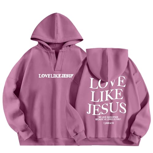 Jaoxiuozi Hoodie Damen Oversize Backprint Pullover V-Ausschnitt Casual Sweatshirt Langarm Kapuzenpullover Hoodies Pulli Sweatshirts (Rosa, M) von Jaoxiuozi