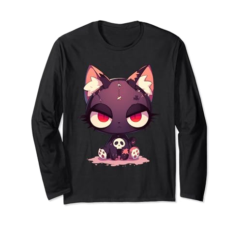 Cute Goth Cat Kawaii Cute E-Girl Gothic Outfit Grunge Langarmshirt von Japan Aesthethic Japanese Otaku Edgy Streetwear