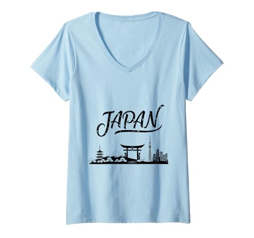 Damen Japan Skyline Reise Urlaub Outfits T-Shirt mit V-Ausschnitt von Japan Casual Clothes T-Shirts