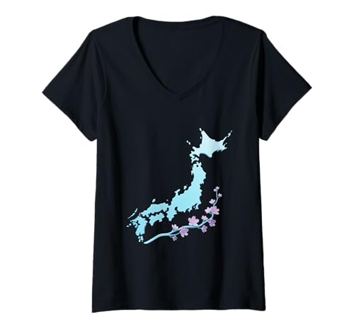 Damen Japan-Karte Ich wäre lieber in Japan für japanische Japanliebhaber T-Shirt mit V-Ausschnitt von Japan Corner Japanese Map Shirt I Love Japan Shirt