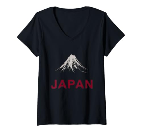 Damen Japanischer Flaggenstil mit Fuji für Japaner, die Japan lieben T-Shirt mit V-Ausschnitt Damen Japanischer Flaggenstil mit Fuji für Japaner, die Japan lieben T-Shirt mit V-Ausschnitt von Japan Corner Japanese Shirts