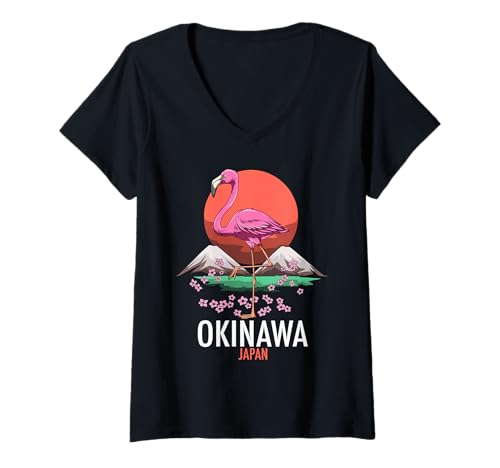 Damen Sakura Okinawa Japan Flamingo T-Shirt mit V-Ausschnitt Damen Sakura Okinawa Japan Flamingo T-Shirt mit V-Ausschnitt von Japan Frauen Okinawa Hemden