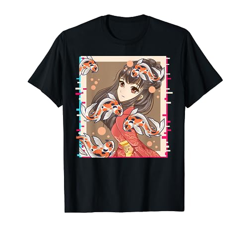 Vaporwave Glitch Ästhetischer Stil Anime Girl Koi Karpfen T-Shirt von Japan Japanese 80s 90s Aesthetic Vaporwave Tees