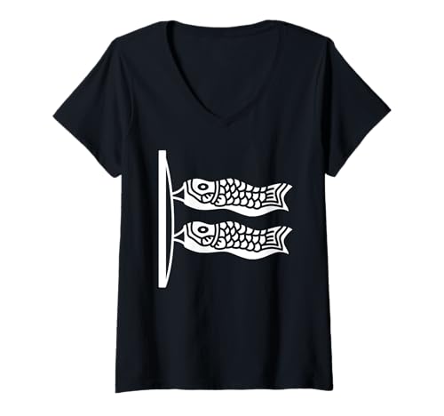 Damen Fliegende japanische Karpfen-Koi-Flaggen und Koinobori T-Shirt mit V-Ausschnitt von Japan Koinobori Apparel