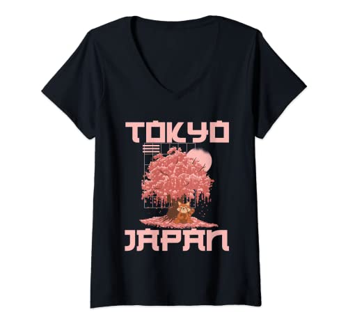 Damen Niedliches Tokyo Japan T-Shirt mit V-Ausschnitt von Japan Novelty Apparel
