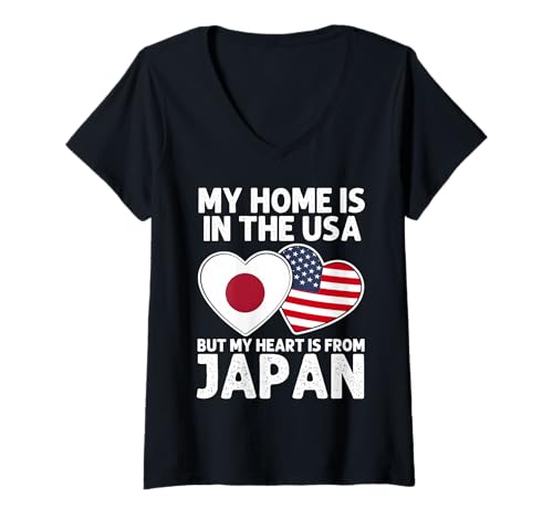 Damen My Home USA My Heart Japan Japan American Pride Flagge T-Shirt mit V-Ausschnitt Damen My Home USA My Heart Japan Japan American Pride Flagge T-Shirt mit V-Ausschnitt von Japan Pride Flag Apparel