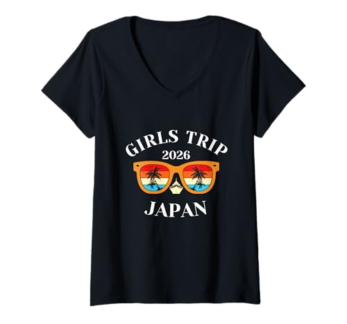 Damen Mädchenreise 2026 Japan Frühlingsferien 2026 Kreuzfahrturlaub Trav T-Shirt mit V-Ausschnitt von Japan Spring Break Attire T-Shirts