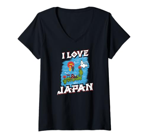 Damen I Love Japan T-Shirt mit V-Ausschnitt Damen I Love Japan T-Shirt mit V-Ausschnitt von Japan Urlaub Outfit