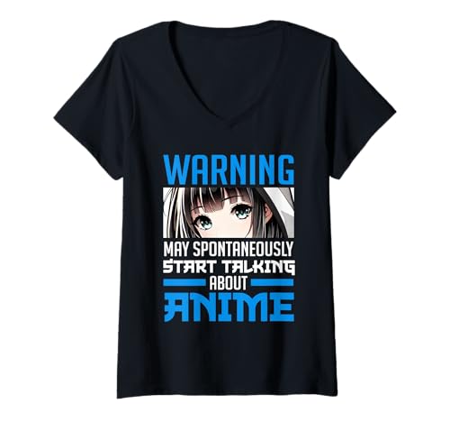 Damen Warnung: Könnte spontan anfangen, über Anime Japan zu sprechen T-Shirt mit V-Ausschnitt von Japanese Aesthetic Anime Merch Graphic Manga Otaku