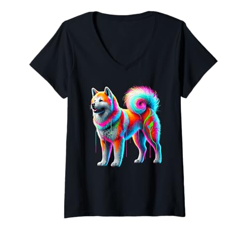 Damen Paint Art Japanese Akita Inu T-Shirt mit V-Ausschnitt Damen Paint Art Japanese Akita Inu T-Shirt mit V-Ausschnitt von Japanese Akita Inu Lover Gifts