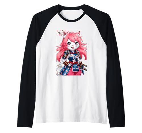 Kriegerkatze Anime Fun Girls Samurai Japanische Katze Raglan Kriegerkatze Anime Fun Girls Samurai Japanische Katze Raglan von Japanese Art Anime Cat With Cherry Blossom